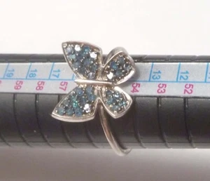 BUTTERFLY Sterling Silver BLUE Diamond Band Ring, Size7 .55 Carats - Picture 1 of 11