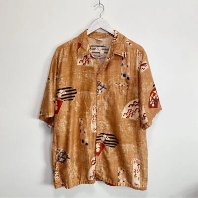 Camisa vintage descalza en el paraíso hawaiana para hombre con botones vacaciones XL naranja Foto 1 de 4