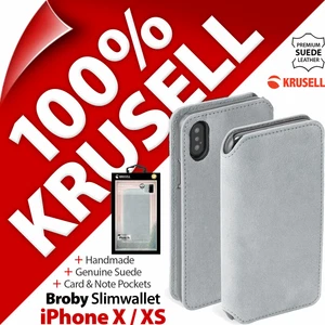 Krusell GENUINE SUEDE LEATHER Broby Case Wallet Cover for Apple iPhone X / XS - Picture 1 of 12