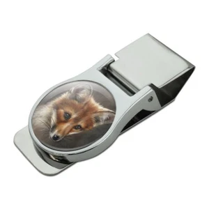 Kit de clip para dinero de metal cromado satinado retrato zorro rojo - Imagen 1 de 4