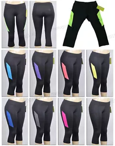 New Women's Athletic Capri Leggings Workout Pants Sport Fitness Yoga Gym Running - Picture 1 of 21