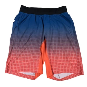 Lululemon Athletic THE Short Red Blue Grid Guide Tennis Lined S 9.5'' Inseam - Picture 1 of 6
