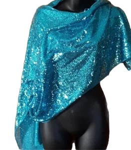 👠🥻🪼Schöner Aqua Pailletten Schal Maße 108” x 14” Neu - Bild 1 von 5