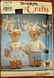 7473 Simplicity Crafts Pattern 16" Teddy Bear & Clothes He She Dress-pant uncut