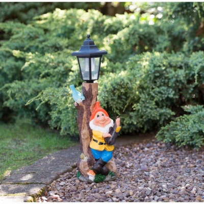 Solar Powered Orange Gnome Led Lamp Post Garden Outdoor Light Up Ornament Statue - Image 1 of 4