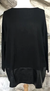 LAFAYETTE 148 Black Tunic Top Faux Leather Trim Dolman Drop Shoulder Size S EUC - Picture 1 of 5