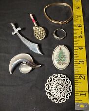 Sterling Ring Bracelet Brooch Costume Jewelry 7 pc Lot Silver Gold White Tone