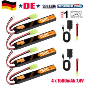 4Pcs 7,4V 1500mAh 35C LiPo Batterie mit Mini Tamiya Stecker 2-in-1 USB-Ladegerät - Bild 1 von 9