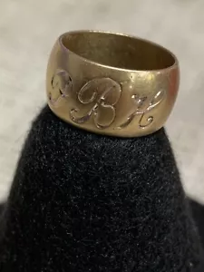 Vintage 14k Yellow Gold Wedding Band Ring Size 6 (8.4 g) 10 mm wide engraved - Picture 1 of 5
