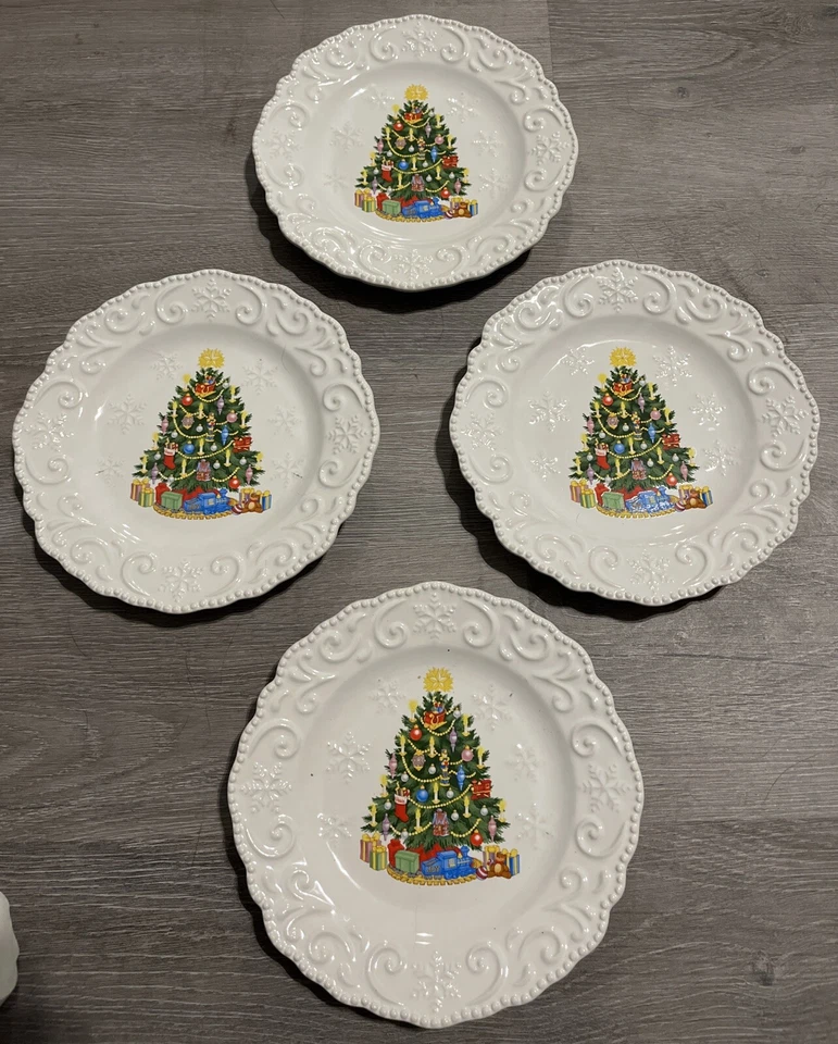 Temptations David’s Christmas Tree Set de 4 platos de ensalada copos de nieve en relieve 8" Foto 1 de 1