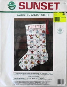 Sunset Christmas Countdown Stocking 16" Cross Stitch Kit Sealed (1990) - Picture 1 of 3