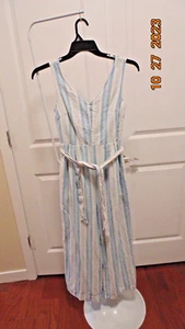 Hope & Henry Stripe Blue/White Lined Self Wrap Belt Jumpsuit Women Size 4 - Picture 1 of 7