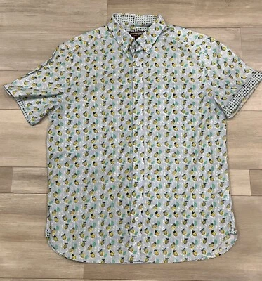 Camisa con botones Johnson & Murphy para hombre azul claro con limones talla M manga corta Foto 1 de 4