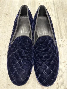 Saks Fifth Avenue Dark Blue Velvet Loafers Italy Cuoio Leather Size 10 Men’s - Picture 1 of 14