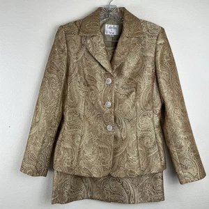 Collections For Le Suit 2 Pcs Gold Paisley Skirt Suit-6 - Picture 1 of 19