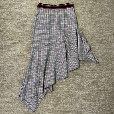 Falda de lana virgen MILLY para mujer 6 azul Charlotte con volantes ajuste a cuadros acampanada preppy  Foto 1 de 4