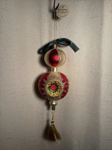 Beautiful WATERFORD Ivory Red TRI REFLECTOR BALL Tassel Christmas Ornament - Picture 1 of 10