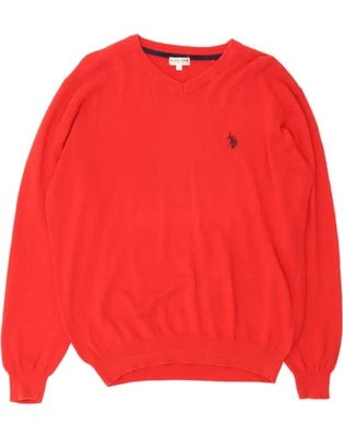 U.S. POLO ASSN. Mens V-Neck Jumper Sweater Large Red Cotton DC50 - Image 1 of 3