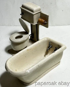Original ca1900 Antique Doll House Wooden Toilet & Bath Tub - Picture 1 of 4