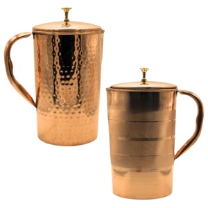 Copper Water Jug Pitcher Drinking Serving Health Benefits with Lid - 3 Sizes - Picture 1 of 19