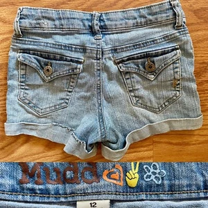 MUDD Vintage Y2K Cuffed Cutoff Style Denim JEAN SHORTS Girls Size 12 - Picture 1 of 6