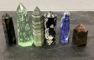 Lot Of 6 Associated Crystal Obelisks Natural Healing Stones Energy Faceted Tower - Picture 1 of 6