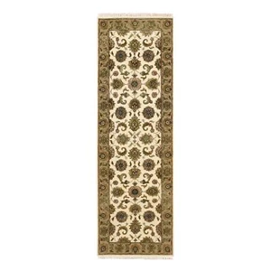 Alfombra de corredor de lana y seda anudada a mano con diseño de hoja de rajastán blanca de 2'6"x8' R75612 - Imagen 1 de 7