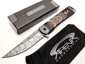 Samurai Warrior Spring Assisted Pocket Knife Tip Up Carry Blade Faux Damascus - Picture 1 of 4