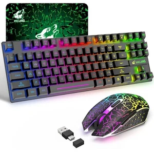 Wireless Gaming Keyboard and Mouse Rainbow Backlit Rechargeable Mechanical Feel - Picture 1 of 8