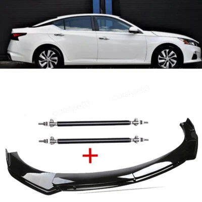 Front Bumper Lip Splitter Spoiler + Strut Rods For Nissan Altima Black Car Parts Foto 1 de 4