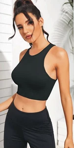 Womens Sleeveless Crop Tops Bandeau Ladies Closed Halter Neck Bra Racer Blouse - Picture 1 of 22