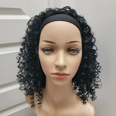 Headband Wigs Women's Curly Glueless Non Lace Front Synthetic Black Size XS to S - Image 1 of 4