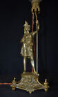 Vintage 1920s Austrian bronze knight in armour table lamp cranberry etched shade