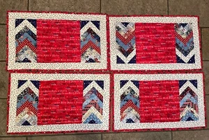 Set of 4 Placemats-Handmade Quilted PATRIOTIC-Patchwork Design-Reversible-STARS - Picture 1 of 4