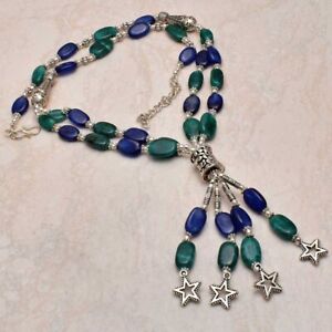 Blue Sapphire Emerald Gemstone Ethnic Handmade Necklace Jewelry 57 Gms  AN 52079