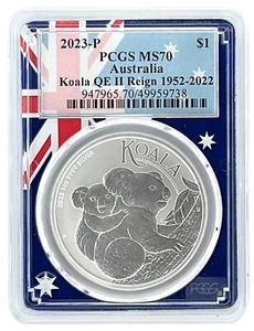 2023 Australia 1oz Silver Koala PCGS MS70 - Flag Picture Frame POP 150 - Picture 1 of 2