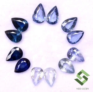 Lote de 12 gemas sueltas de color claro a oscuro corte de pera de zafiro azul natural de 6x4 mm - Imagen 1 de 6