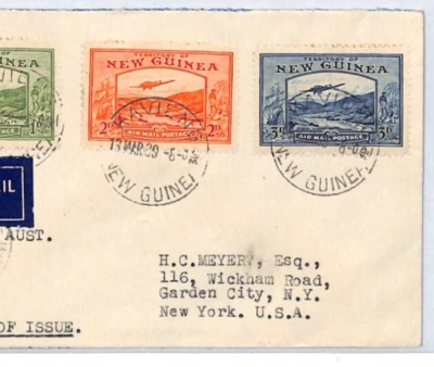 NEW GUINEA Air Mail 1939 Mar KGVI Issue 1d 2d 3d Cover Kavieng {samwells}XC292 - Image 1 of 4