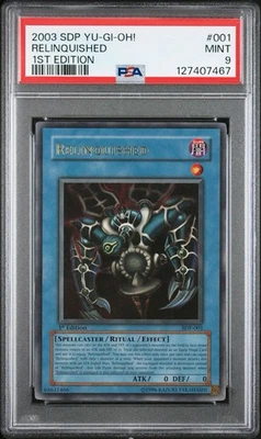 YUGIOH 1st Ed RELINQUISHED SDP-001 Ultra Rare PSA 9 Misprint Faded - Image 1 of 2