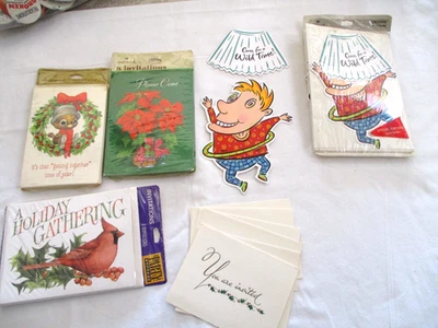 Lote de 4 convites vintage de festa de aniversário e Natal novo na embalagem - Imagem 1 de 4