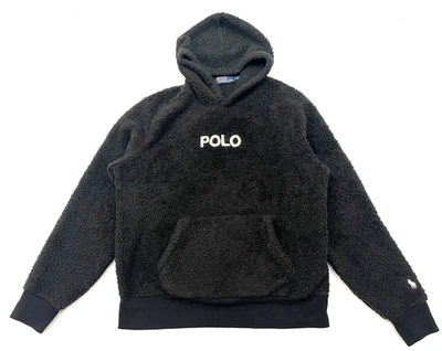 Polo Ralph Lauren Pile Fleece Sherpa Hoodie Mens Medium Black Embroidered Preppy - Image 1 of 4
