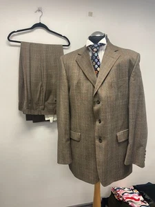 TRAJE DAKS SIGNATURE 2 PIEZAS 100% LANA TWEED MARRÓN CUADROS 44L TRS W38 L34 COMO NUEVO (511) - Imagen 1 de 12