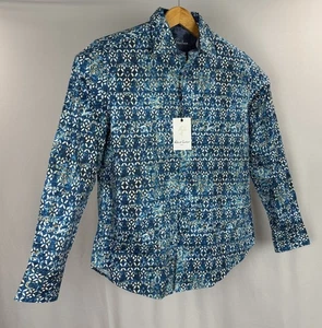 Camicia Robert Graham con bottoni uomo grande arte moderna floreale vibrante polsino infradito LS - Foto 1 di 14