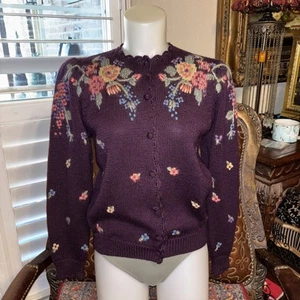 Vintage Herman Geist Pullover Petite P Cardigan Blumen handbestickt Oma Kern - Bild 1 von 11