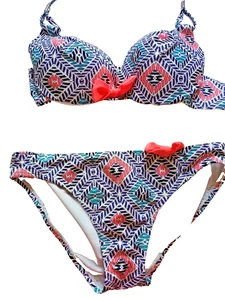 George 36B/C/10 Multicoloured Patterned Underwired Padded Halterneck Bikini Set - Picture 1 of 6