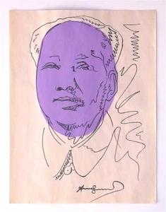 ANDY WARHOL -- A 1970s POP ART STAMPED & SIGNED GOUACHE PAINTING, CHAIRMAN MAO - Picture 1 of 11