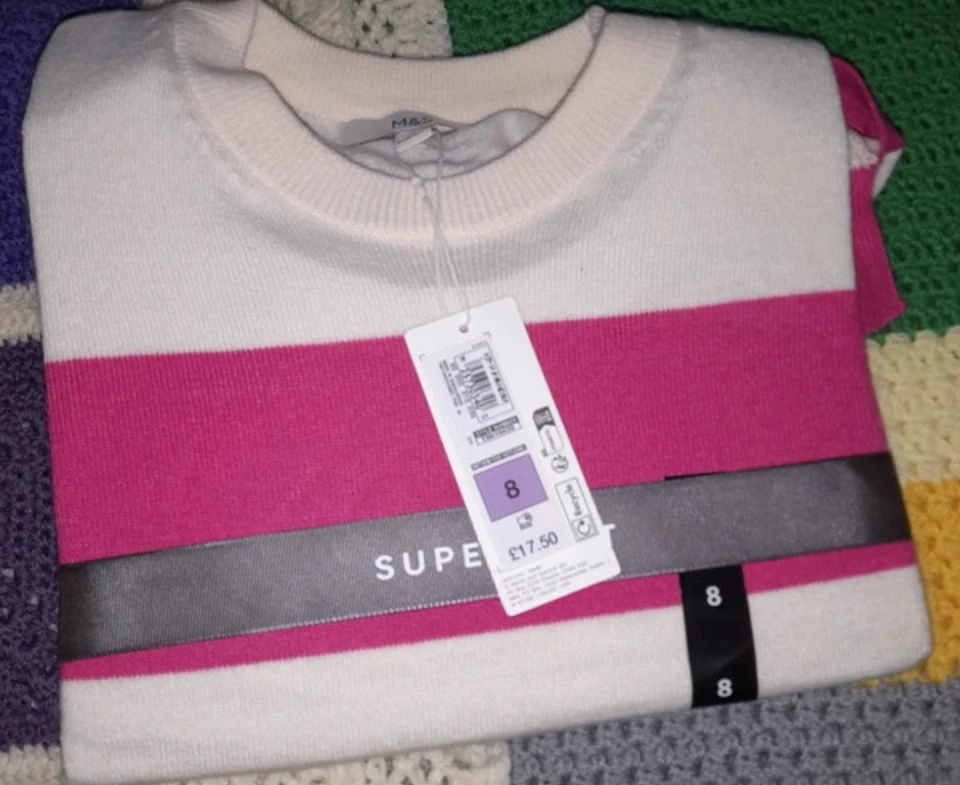 M&S Cream and Cerise Jumper 8 NWT  - Image 1 of 1