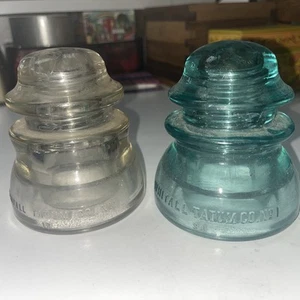 Whitall Tatum Co. No 1 Glass Insulator Aqua And Clear Great Condition - Picture 1 of 1
