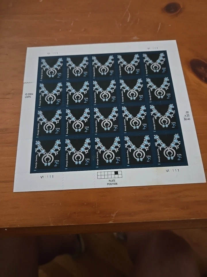 Native American Art 20 Stamp Sheet  2 Cent  USPS Navajo MNH 2004 Squash Blossom - Image 1 of 1