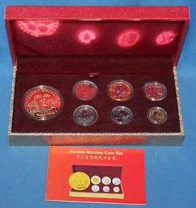 Singapore Mint Festive Monkey Coin Set, 6 Coin Set e Medaglione Placcato Oro 2016 - Foto 1 di 4